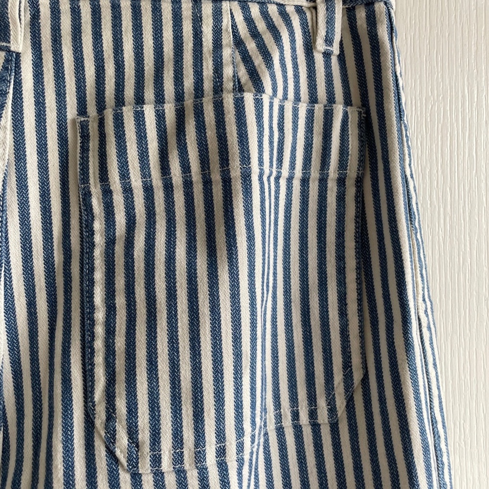 MADEWELL Blue/White Striped Wide Leg/Cropped Denim Jean - Picture 6 of 6